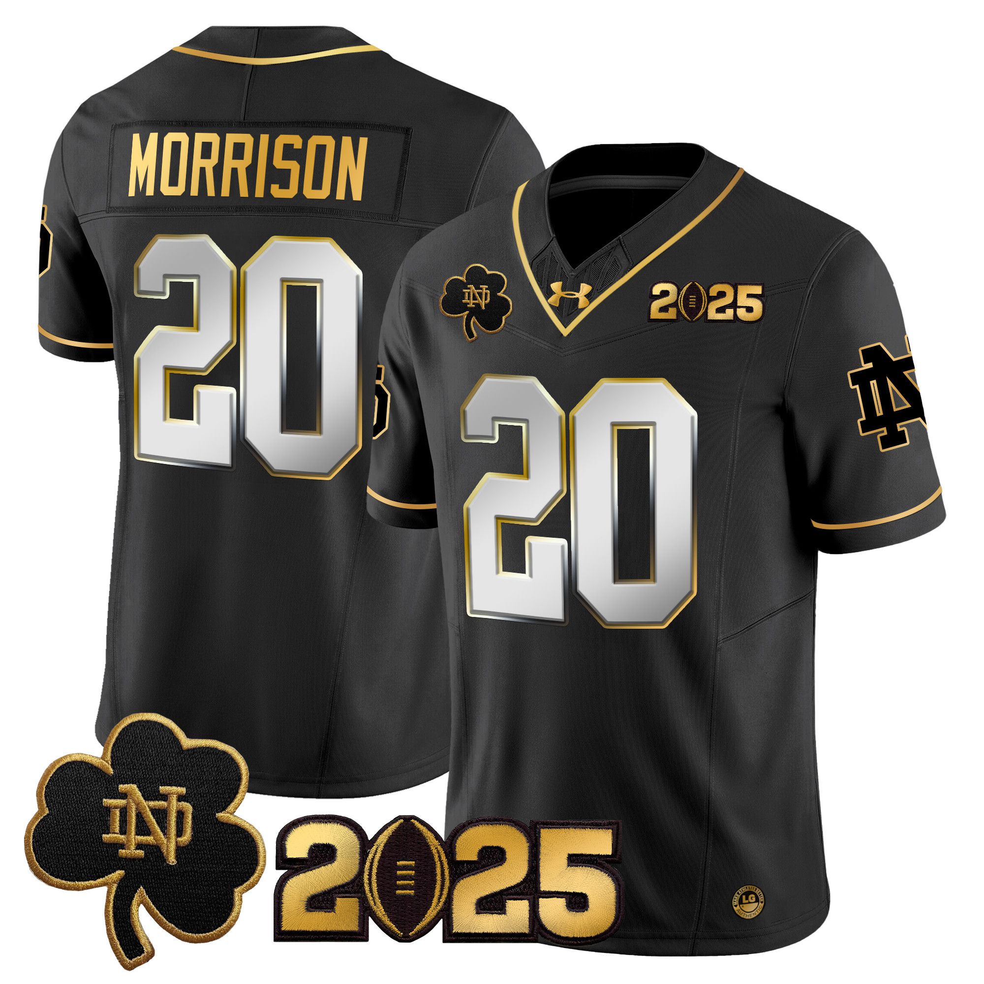Men Notre Dame Fighting Irish #20 Morrison Black 2025 CFP Final Patch Gold Vapor Limited NCAA Jersey style 2->ncaa teams->NCAA Jersey